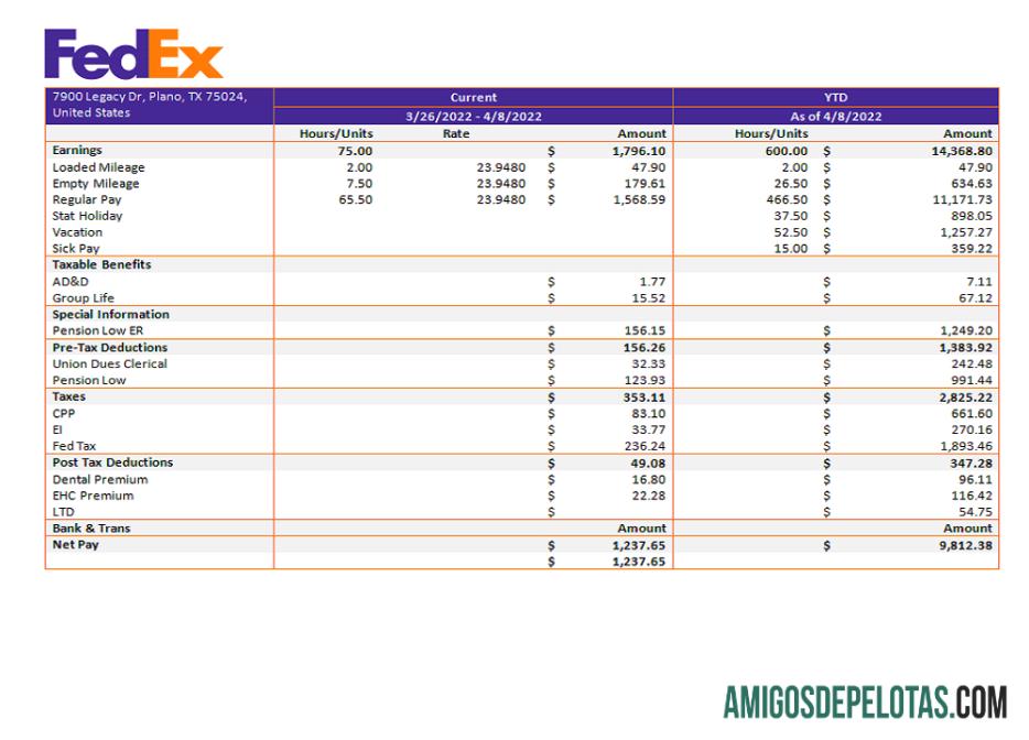 Recibo de pagamento da empresa de transporte Fedex dos EUA baixar para verificação